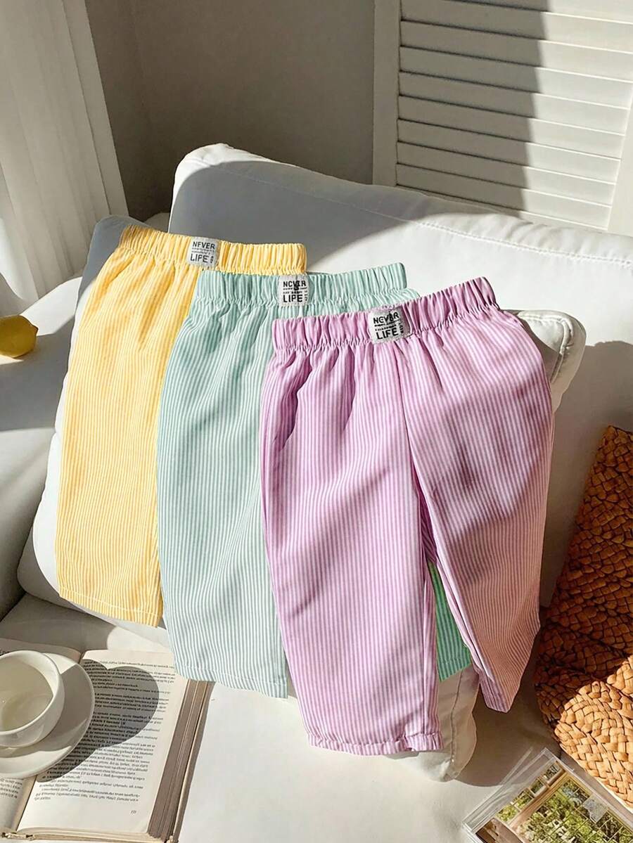 3件套女婴夏季休闲字母条纹图案裤子 - 彩色 - 查看 1