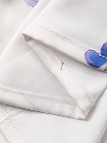 DAZY Women's Elegant Ditsy Floral Satin Contrast Trim Waist Maxi Nightgown, Summer - Beige - View 7