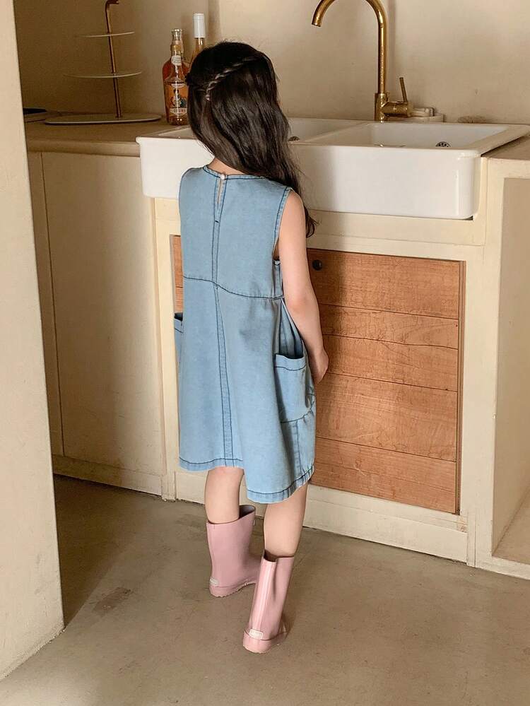 Girls Fashionable Denim Jumper Dress, Summer