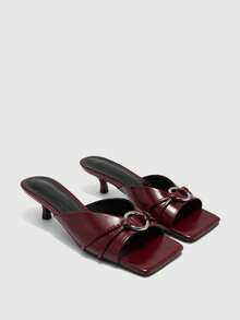 CUCCOO BIZCHIC Sandalias de mujer de tacón alto con corte en V y atmósfera simple, zapatos de verano - Burdeos - Ver 7