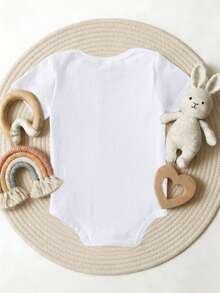 Pelele blanco de bebé niño con estampado de pollito y letras "Mi 1er Pascua", diseño minimalista y lindo, adecuado para primavera/verano, conjunto de Pascua unisex - Blanco - Ver 2