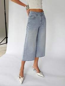 SHEIN TRNDY Quần jeans ống lửng 7/8, cạp thấp, kiểu dáng thời trang, dáng casual, có túi xéo, đã qua xử lý giặt. - Rửa nhẹ - Xem 5
