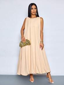 SOLERSUN 女士优雅时尚无袖宽松飘逸灯笼长裙，适合日常休闲及度假穿着，也适合约会、派对、情人节、生日等场合。 - 杏色 - 查看 7