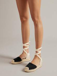 SHUZIA Women's Faux Suede Tie-Up Straps Round Toe Espadrilles - Black - View 2