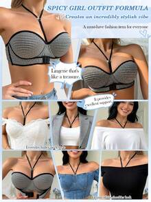 Eraneu 1pc Women's Front Closure Underwire Plunge Bra, Black - Black and White - View 4