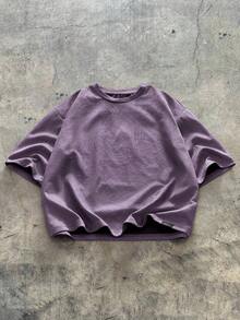 SWAVVY Men's Knitted Casual Loose Fit Numeric Embroidery Short Sleeve T-Shirt - Purple - View 5