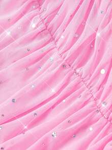 SHEIN MOD 女式纯色荷叶边下摆褶皱抹胸迷你连衣裙 - 淺粉色 - 查看 6