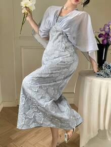 DAZY Đầm dài kiểu Trung Quốc tối giản, thắt eo, nhẹ nhàng dành cho nữ, mùa hè, đầm dự tiệc cưới, đầm hè. - Xám Xanh - Xem 5