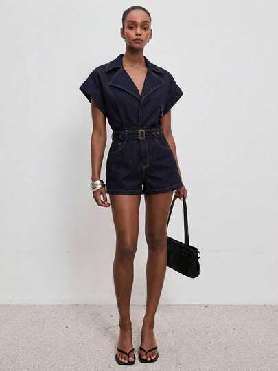 ATUI Studio Eleganter Damen Romper und Jumpsuit mit tiefem V-Ausschnitt und geraffter Taille, vielseitig für Pendeln und Büromode geeignet