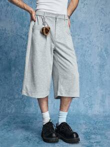 ROMWE MEN Street Life 男士心形豹纹印花蓬松A字下摆七分短裤 - 淺灰色 - 查看 4