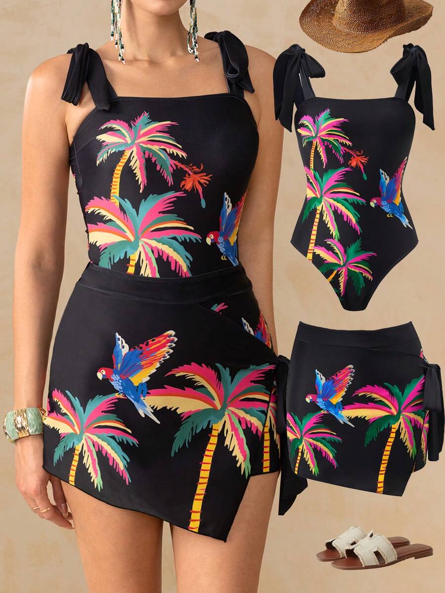 Swim Oasis 26SS 热带印花连体泳衣，配同款纱笼裙，夏季海滩度假 - 彩色 - 查看 1