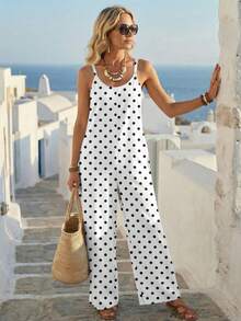 EMERY ROSE 百搭休闲简约复古波点印花连体裤，适合外出、海滩、旅行，时尚百搭，春夏皆宜。 - 彩色 - 查看 3