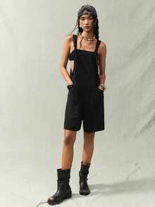 SoleilVie Women's Summer Casual Vacation Black Linen Jumpsuit - Black - View 3