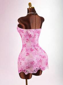 Amplova 女士花卉刺绣无肩带优雅修身迷你连衣裙，适合约会和派对穿着 - 彩色 - 查看 3