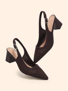 CUCCOO BASICS Damen Spitze Absatz Schuhe mit mittlerem Absatz, kaffeebraun, Stoff, Tau Absatz, Sommer atmungsaktiv, Frühling Schuhe, Weihnachten Schnalle nach dem Anheben Gürtel, Ausschnitt atmungsaktiv, Pendeln - dunkelbraun - Übersicht 2