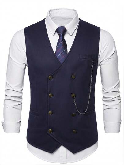 Manfinity Bizformal Áo vest vest nam kiểu dáng lịch lãm, thường ngày, cài khuy hai hàng dành cho công sở.
