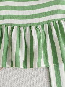 SHEIN Tween Girls' Fashionable Elegant Woven Striped Camisole Set - Green - View 3