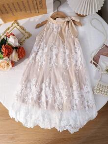 SHEIN Đầm dự tiệc hai lớp voan xếp lớp trang trí nơ cho bé gái - Nhiều màu - Xem 10