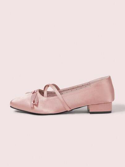 CUCCOO DOLLMOD Pink Vintage Square Head Multi-Bow Fashion Ladies Medium Heel Low Heel Mary Jane
