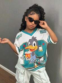 SHEIN 少女可爱图案印花宽松T恤，休闲百搭，适合日常穿着 - 白色 - 查看 4