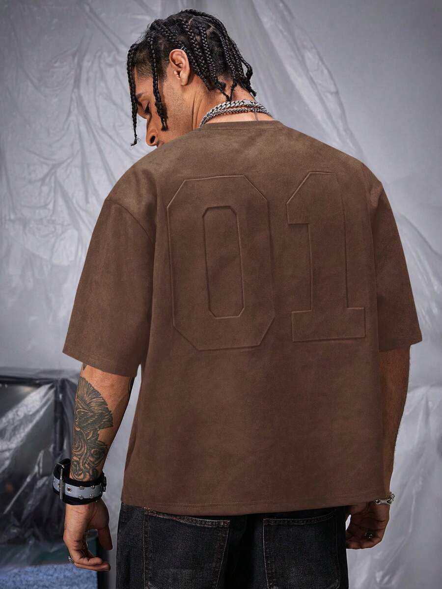 AXEPEAK Men's Air Layer Suede Fleece Loose Knit Short Sleeve T-Shirt - Brown - View 1