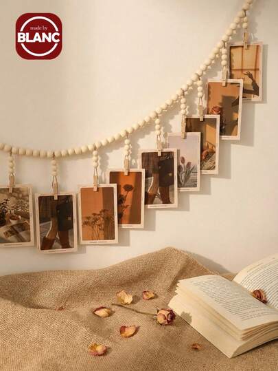 Madebyblanc 1 Pc Photo Wall Decorative String With Wooden Beads - Available In 9-Clips And 22-Clips Sizes, Suitable For Home, Bedroom & Living Room Decoration, Perfect As Birthday Gift, Valentine's Day Gift & Mother's Day Gift