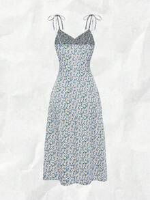 Breezaya 碎花系带开衩吊带连衣裙，适合度假沙滩穿着，女士 - 紫色 - 查看 2