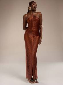 Normani 女士流苏吊坠性感派对连衣裙，饰有金色金属装饰 - 紅色 - 查看 4