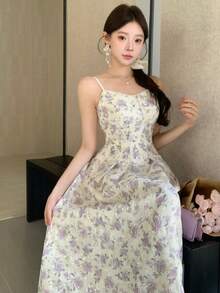 DAZY Women's Floral Print Spaghetti Strap Dress - Purple - View 7