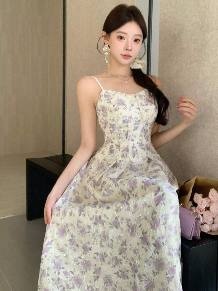 Women's Floral Print Spaghetti Strap Dress Summer Boho
