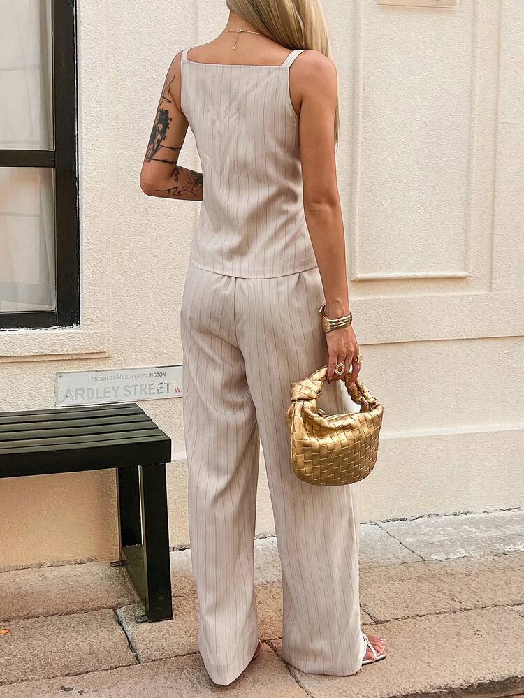 Women's Fashion Casual Striped Tank Top & Pants 2 Pieces Set Summer