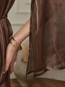 DAZY Bộ đồ dự tiệc thanh lịch dành cho nữ, gồm áo và chân váy (2 món). - màu nâu - Xem 6