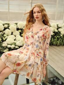 MOTF PREMIUM WOMEN'S FLORAL PRINT SHORT SLEEVE MINI DRESS, SPRING/SUMMER - Baby Pink - View 5