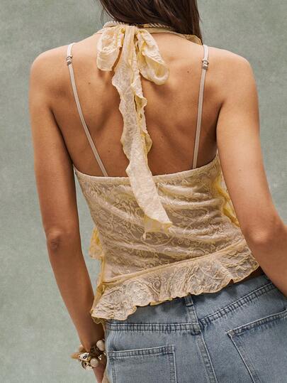 Bohemela 休闲纯色针织荷叶边修身女式背心