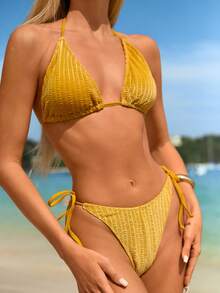 Swim Mod Women's Lemon Yellow Halter Sexy Bikini Set - Yellow - View 5