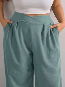 EURMUSE 女士休闲直筒时尚街头风百搭腰带裤 - 薄荷綠 - 查看 5