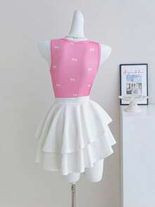 Sparklyn 3 件套青少年女孩背心，休闲优雅度假乡村郊游，买 1 送 3，3 件粉色，细肩带短款上衣配蝴蝶结刺绣花朵，春夏 - 彩色 - 查看 2