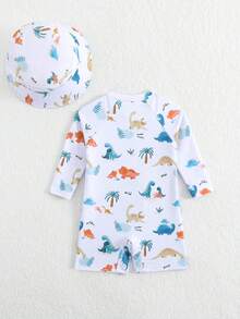 新生儿鲨鱼鲸鱼印花长袖拉链防晒泳衣 - 彩色 - 查看 2