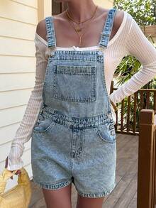 DAZY Women's Washed Casual Loose Denim Bib Pants And Jumpsuit, Suitable For Spring And Summer - Blue - View 5
