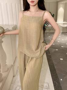 DAZY Women's Vacation Casual Striped Camisole & Pants 2 Pieces Set - Yellow - View 6