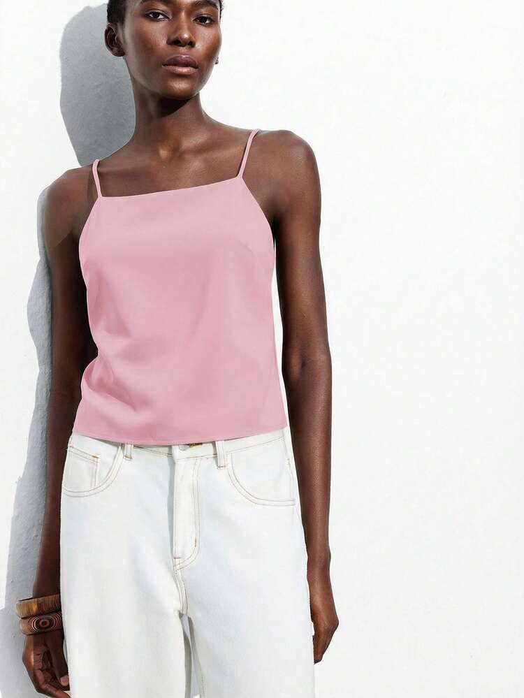 SHEIN Maija Adjustable Tie Backless Cami Top, Elegant For Party, Office, Commute, Business, Casual, Romantic, 90s Retro, New Year, Holiday, Beach, Graduation