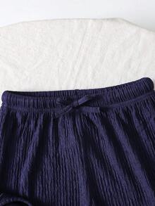 Tween Girls' Textured Camisole With Lace Trim & Straight Leg Pants Set, Knit Textured Outfit, Navy Blue,Kids - Royal Blue - View 4