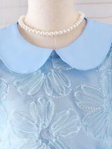 SHEIN Girls' Peter Pan Collar Floral Waist Puff Skirt Tulle Party Dress With Puff Sleeves, Elegant For Gatherings And Occasions, All Seasons Kids Blue Dresses Girls Blue Dresses Ballerina Baby Blue Princess Childrens Blue Floral Dress Small Girl Sky Blue Dresses Jacquard Dresses For Kids Small Girl Blue Dresses Kids Jacquard Dresses Toddler Girl Blue Dresses Girls Puff Sleeve Dresses Kids Light Blue Dresses Summer Tops New Ss26 Fashion Squishy Summer Outfits - Blue - View 4