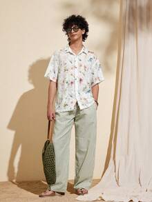 Felipe Marques Men's Floral Hollow Out Short Sleeve Loose Shirt, Casual For Island Resort, Party, Beach In Spring, Summer, Autumn - Multicolor - View 6