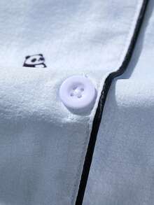 SHEIN 2pcs Women Sleepwear Set: Lapel Cardigan & Shorts - White - View 3