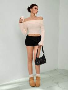 SHEIN Tall 女士休闲夏季针织裤，秋冬季 - 黑色 - 查看 7