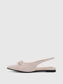CUCCOO BIZCHIC Women's Flat Mule Shoes, Almond Suede Pointed Toe With Ankle Strap, Bow Decor, Gentle Sweet Fairy Style, Soft Bottom Comfortable Commuter Shoes - Apricot - View 3