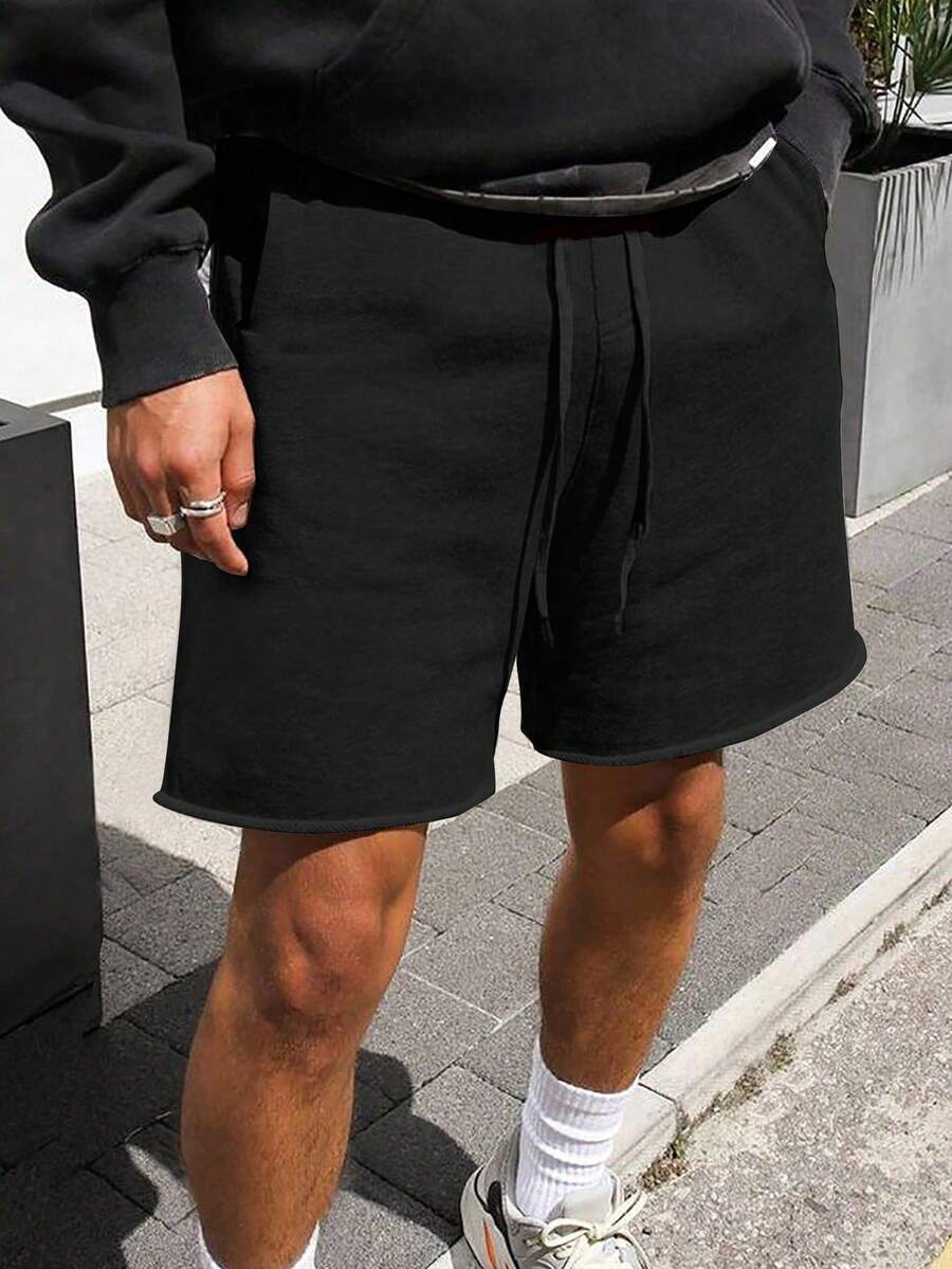 Manfinity Homme Plus Size Men's Summer Casual Distressed Contrast Drawstring Waist Shorts - Black - View 1