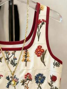 Resyla 女士花卉刺绣圆领修身吊带背心 - 彩色 - 查看 3