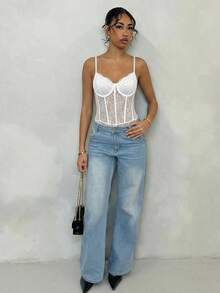 Glamine 女士时尚性感撞色蕾丝连体衣，夏季 - 白色 - 查看 6